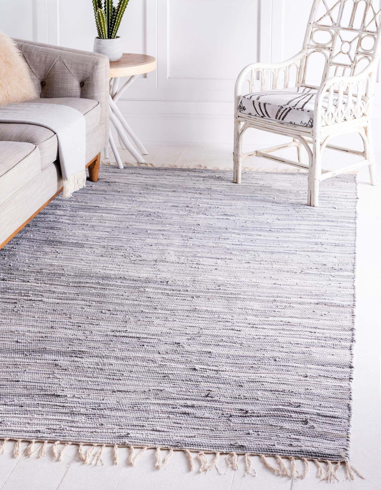 Unique Loom Indoor Rugs - Chindi Cotton Geometric Rectangular 9x12 Rug Gray & Ivory