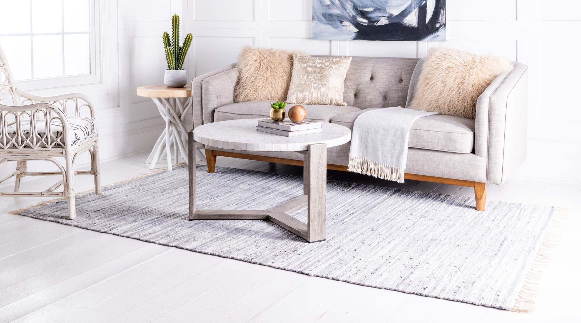 Unique Loom Indoor Rugs - Chindi Cotton Geometric Rectangular 9x12 Rug Gray & Ivory