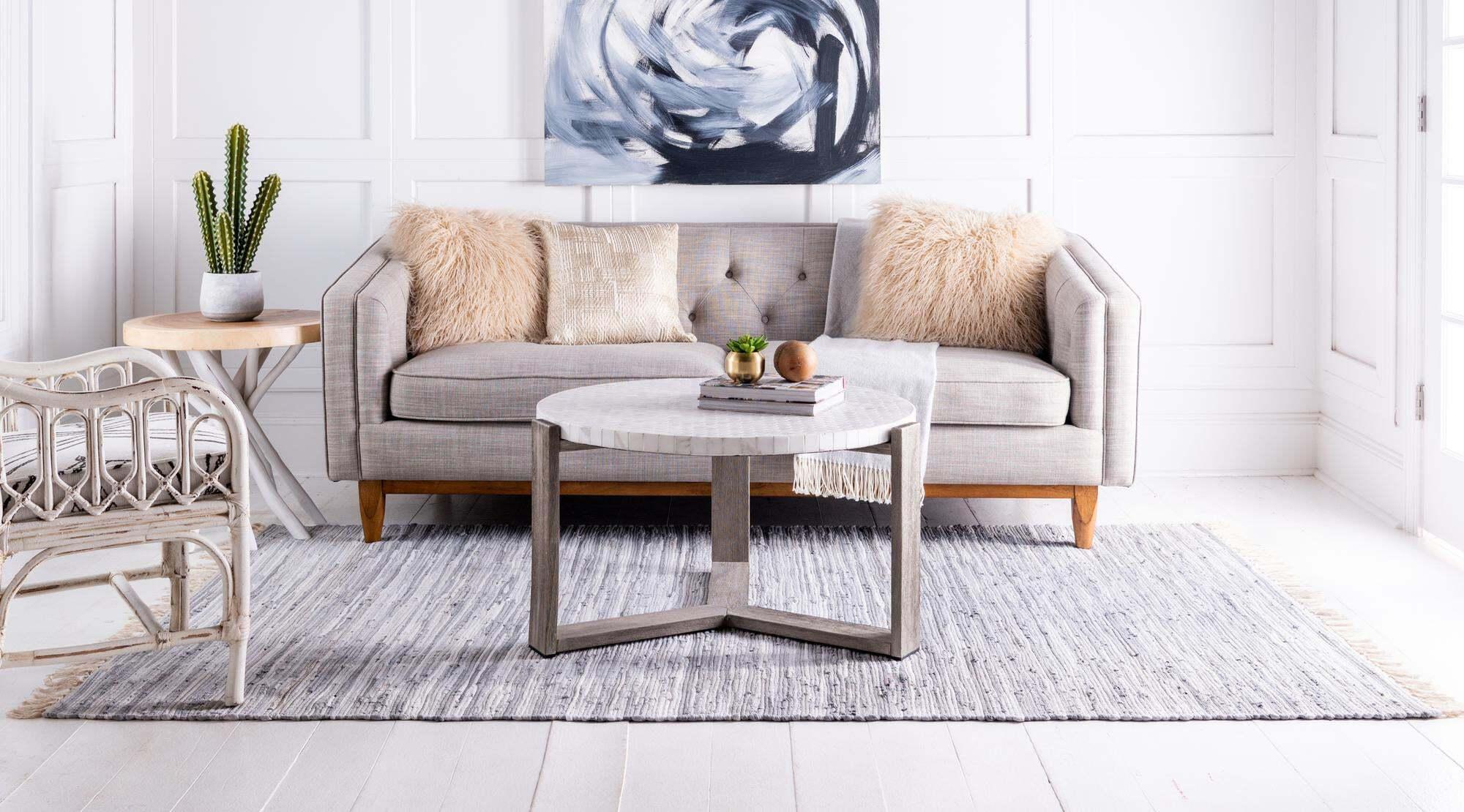 Unique Loom Indoor Rugs - Chindi Cotton Geometric Rectangular 9x12 Rug Gray & Ivory
