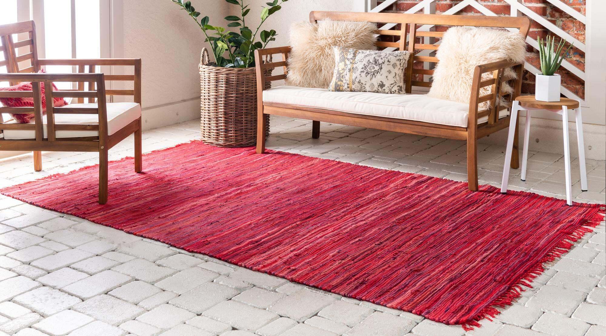 Unique Loom Indoor Rugs - Chindi Cotton Geometric Rectangular 9x12 Rug Red & Purple