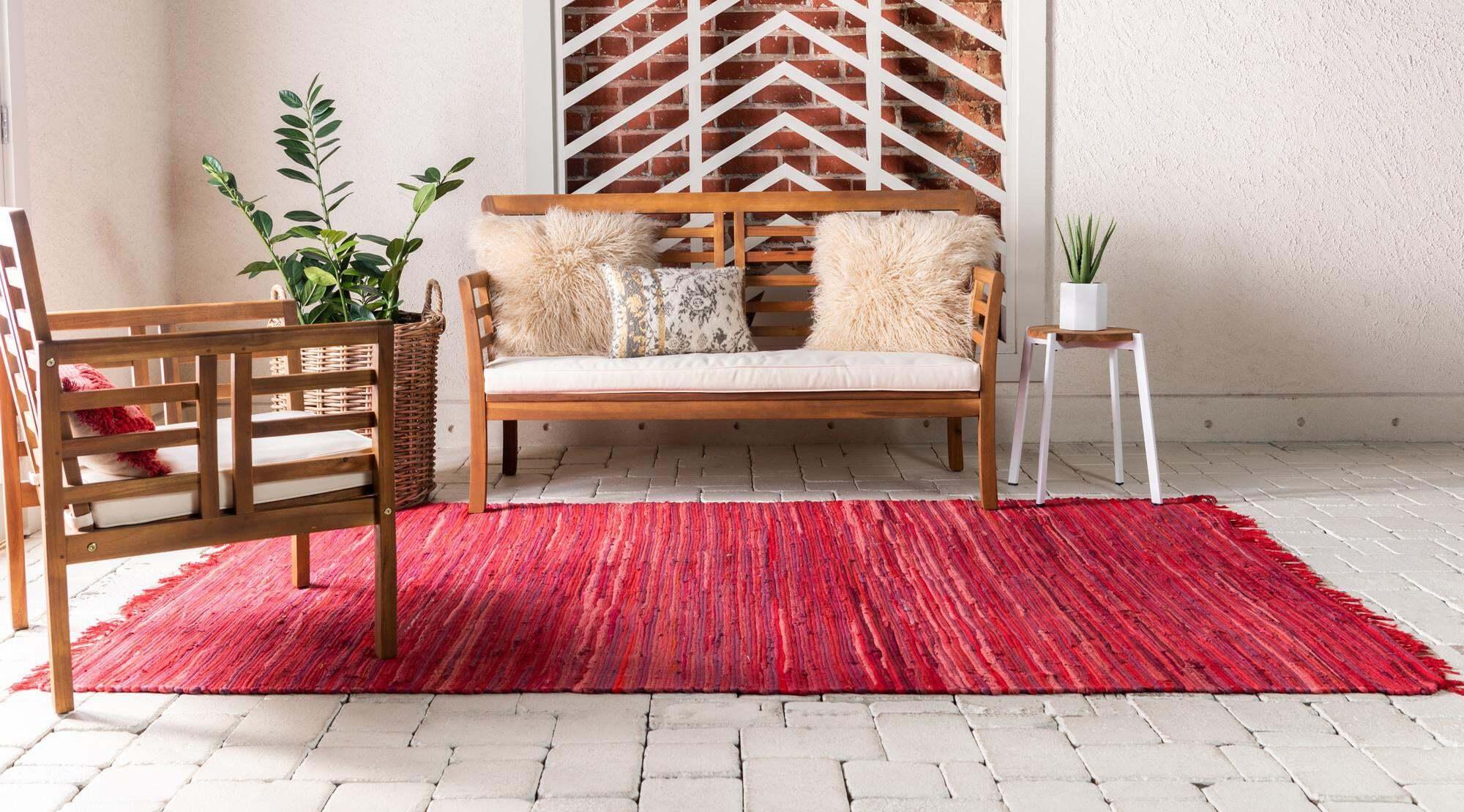 Unique Loom Indoor Rugs - Chindi Cotton Geometric Rectangular 9x12 Rug Red & Purple