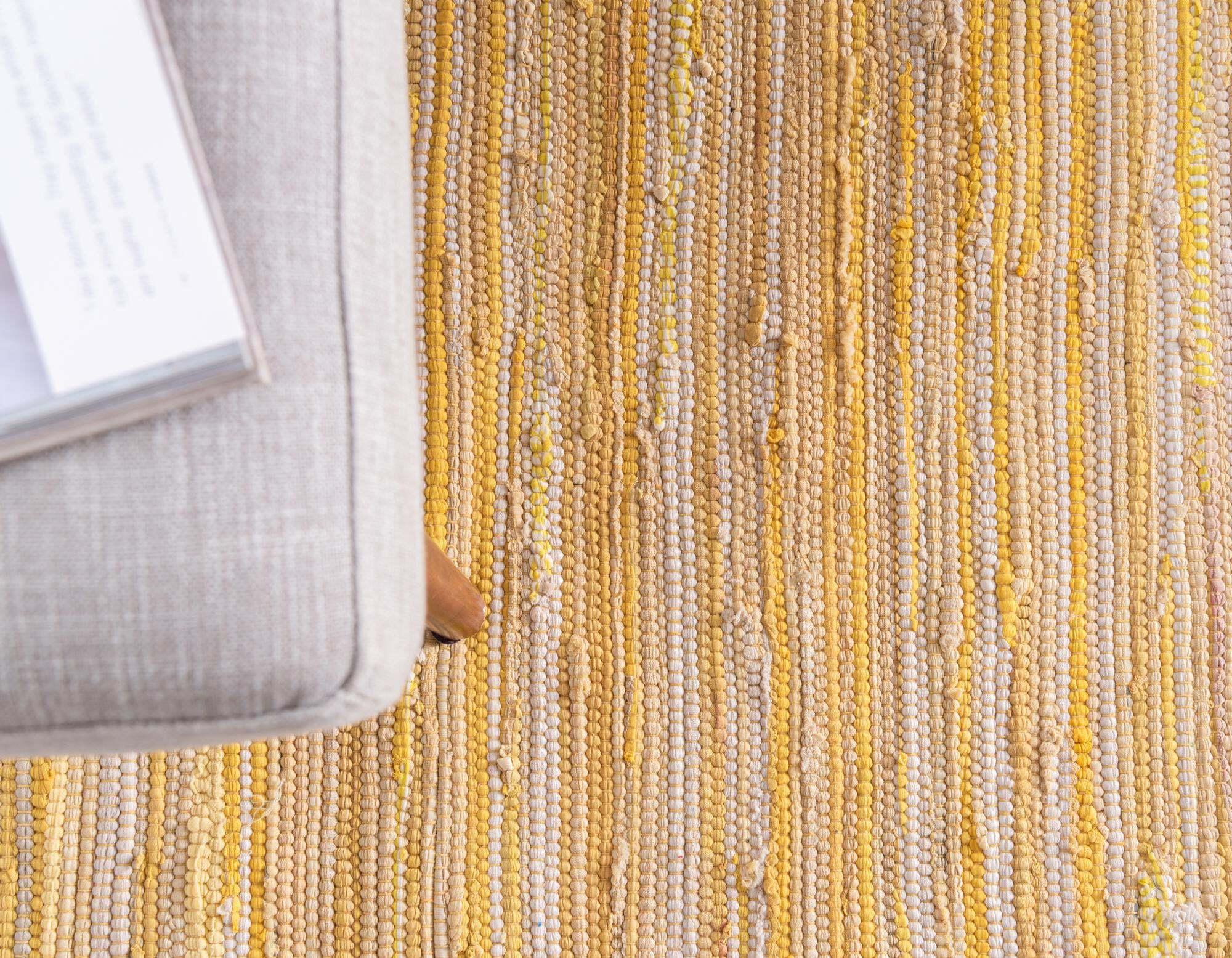 Unique Loom Indoor Rugs - Chindi Cotton Geometric Rectangular 9x12 Rug Yellow & Ivory