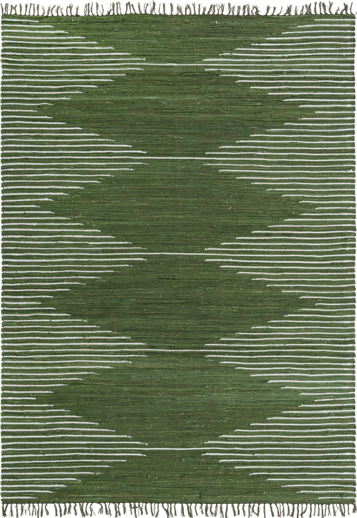 Unique Loom Indoor Rugs - Chindi Cotton Tribal Rectangular 8x11 Rug Green & Ivory