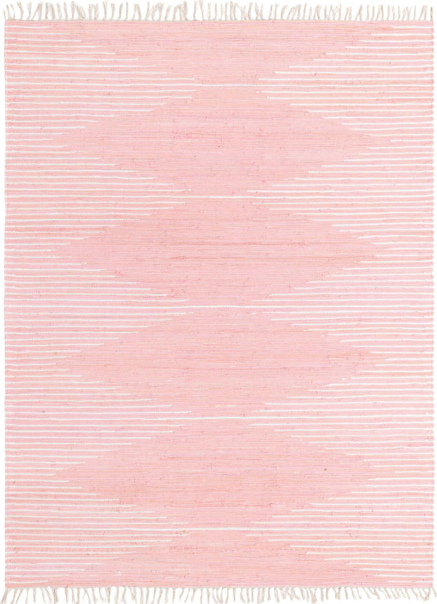 Unique Loom Indoor Rugs - Chindi Cotton Tribal Rectangular 8x11 Rug Pink & Ivory