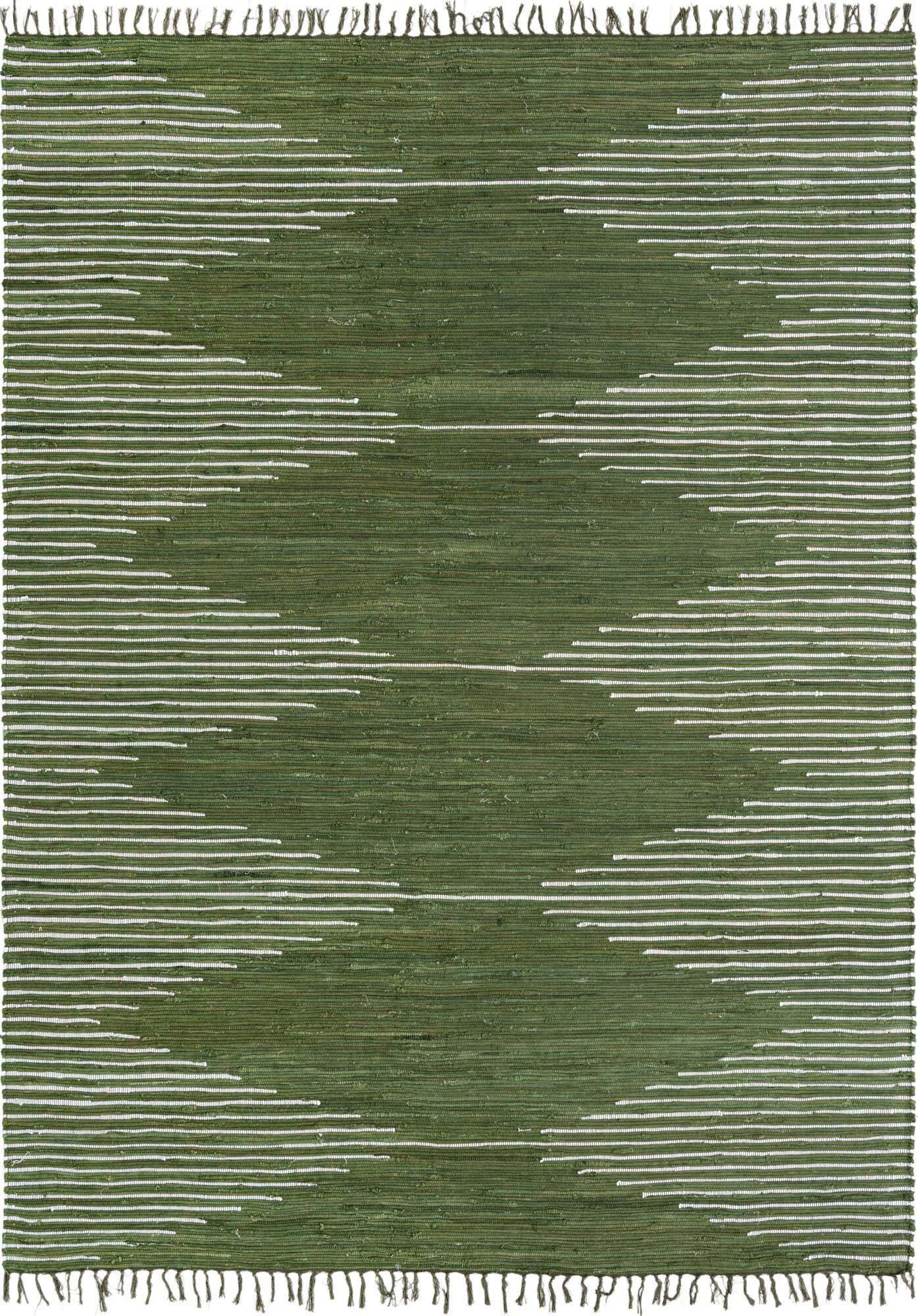 Unique Loom Indoor Rugs - Chindi Cotton Tribal Rectangular 9x12 Rug Green & Ivory