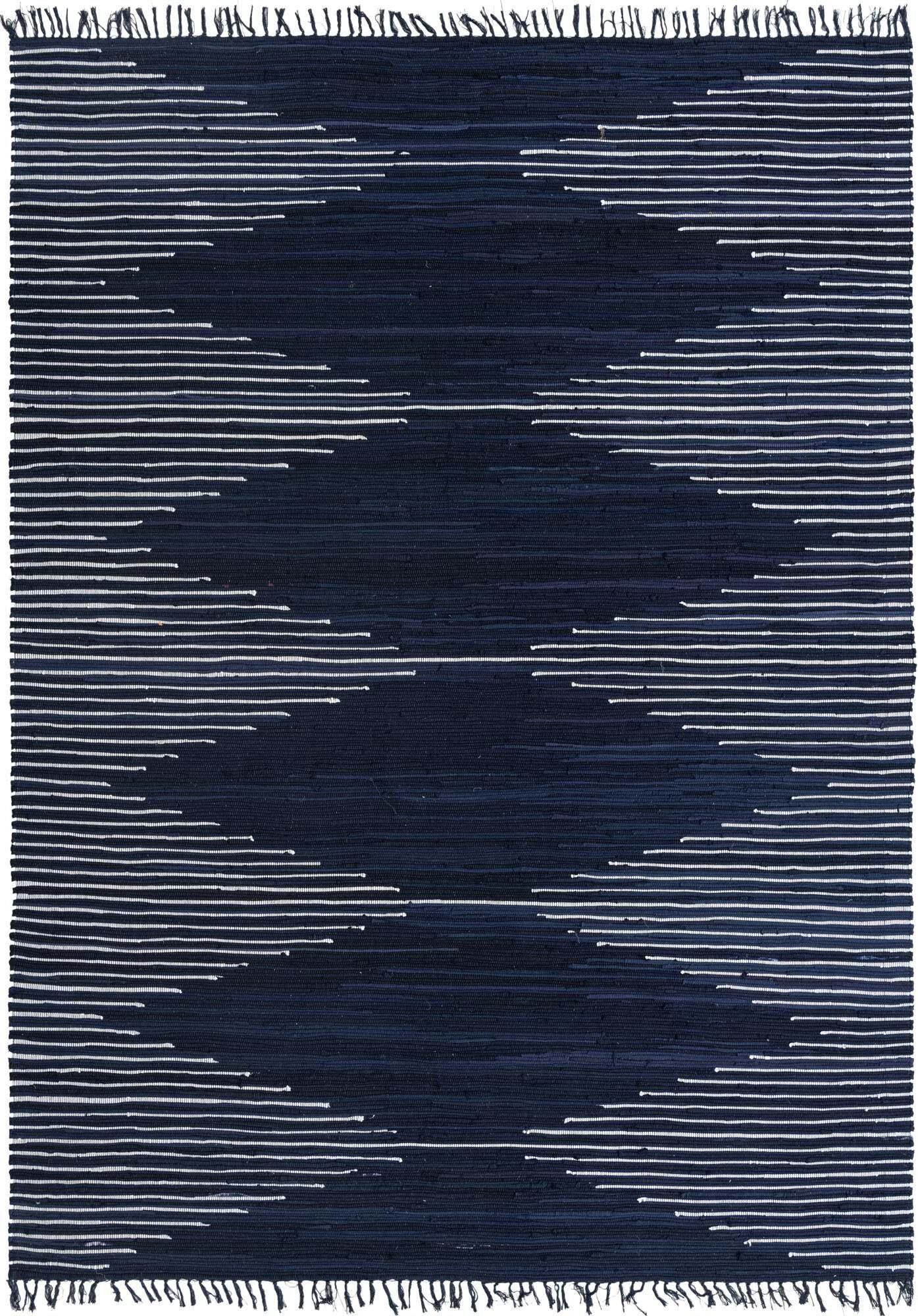 Unique Loom Indoor Rugs - Chindi Cotton Tribal Rectangular 9x12 Rug Navy Blue & Ivory