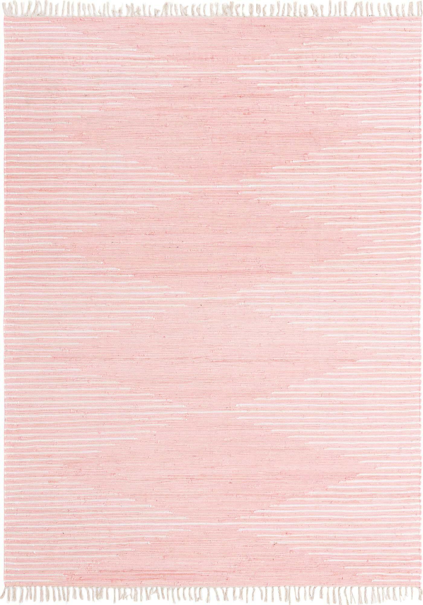 Unique Loom Indoor Rugs - Chindi Cotton Tribal Rectangular 9x12 Rug Pink & Ivory