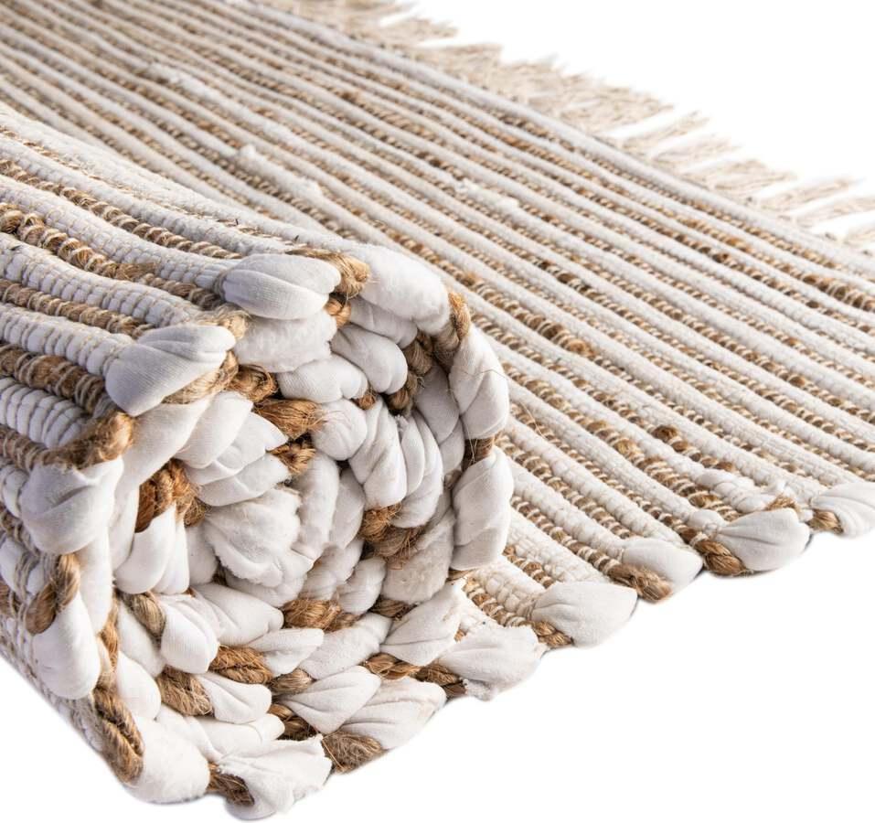 Unique Loom Indoor Rugs - Chindi Jute Bohemian 10x14 Rectangular Rug Beige