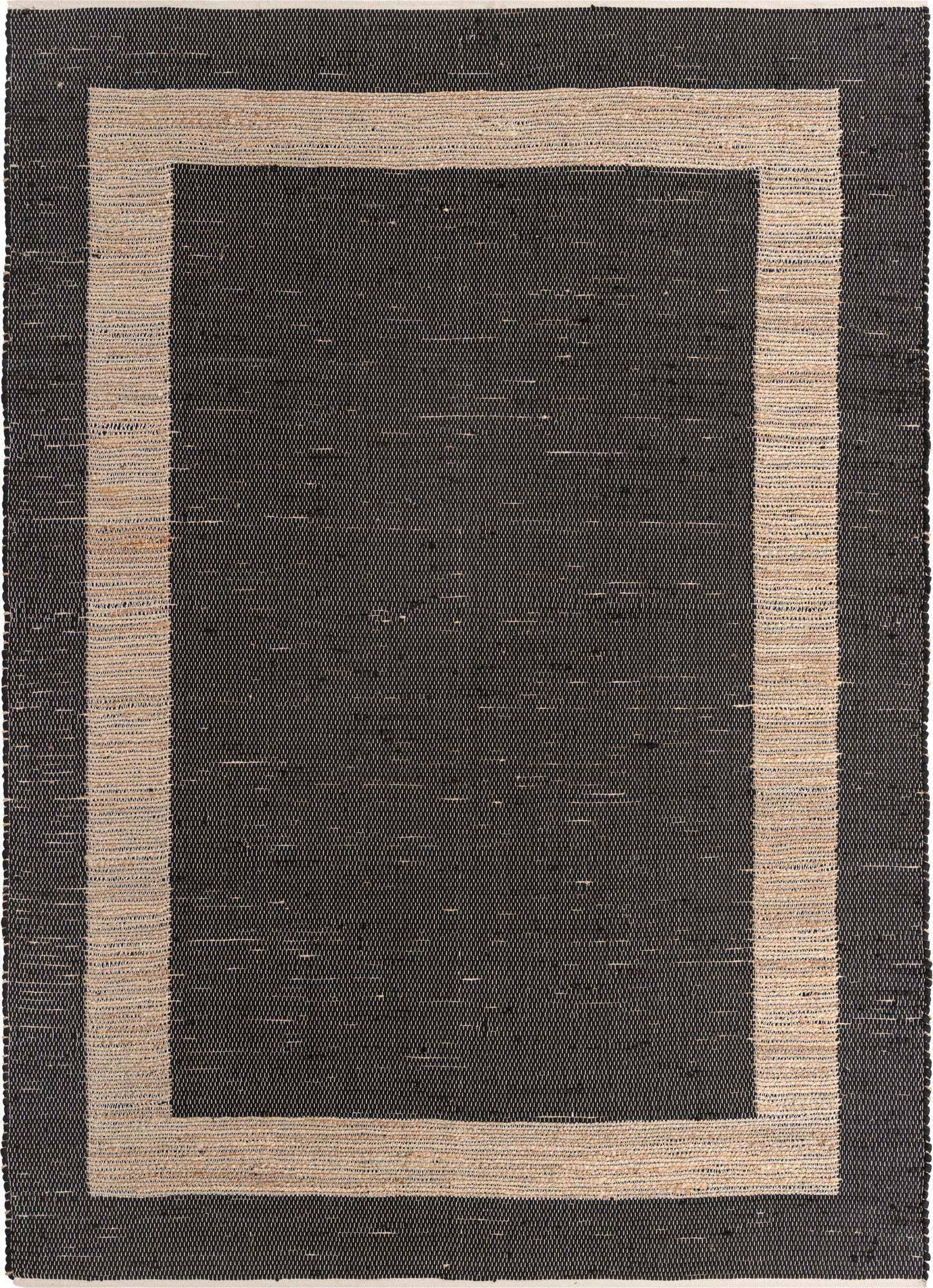 Unique Loom Indoor Rugs - Chindi Jute Border Rectangular 9x12 Rug Black & Natural