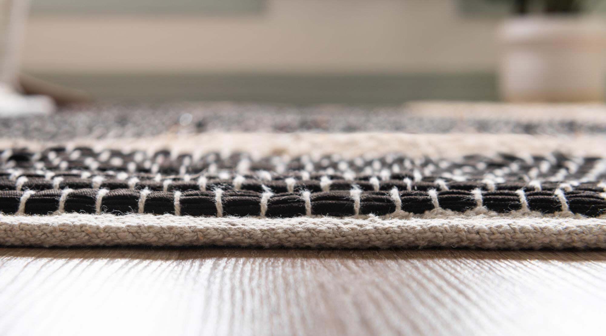 Unique Loom Indoor Rugs - Chindi Jute Border Rectangular 9x12 Rug Black & Natural