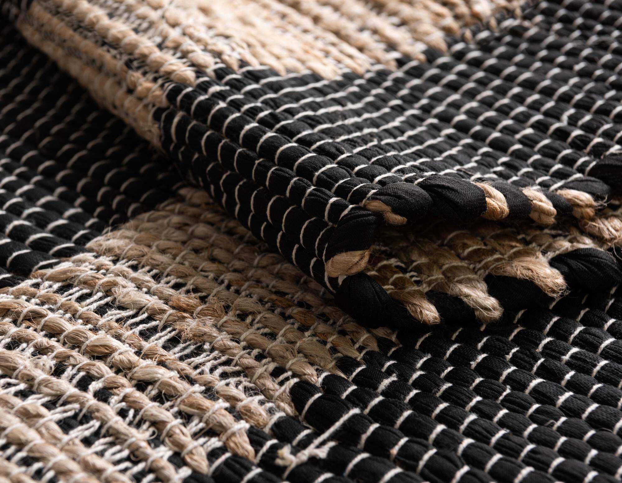 Unique Loom Indoor Rugs - Chindi Jute Border Rectangular 9x12 Rug Black & Natural