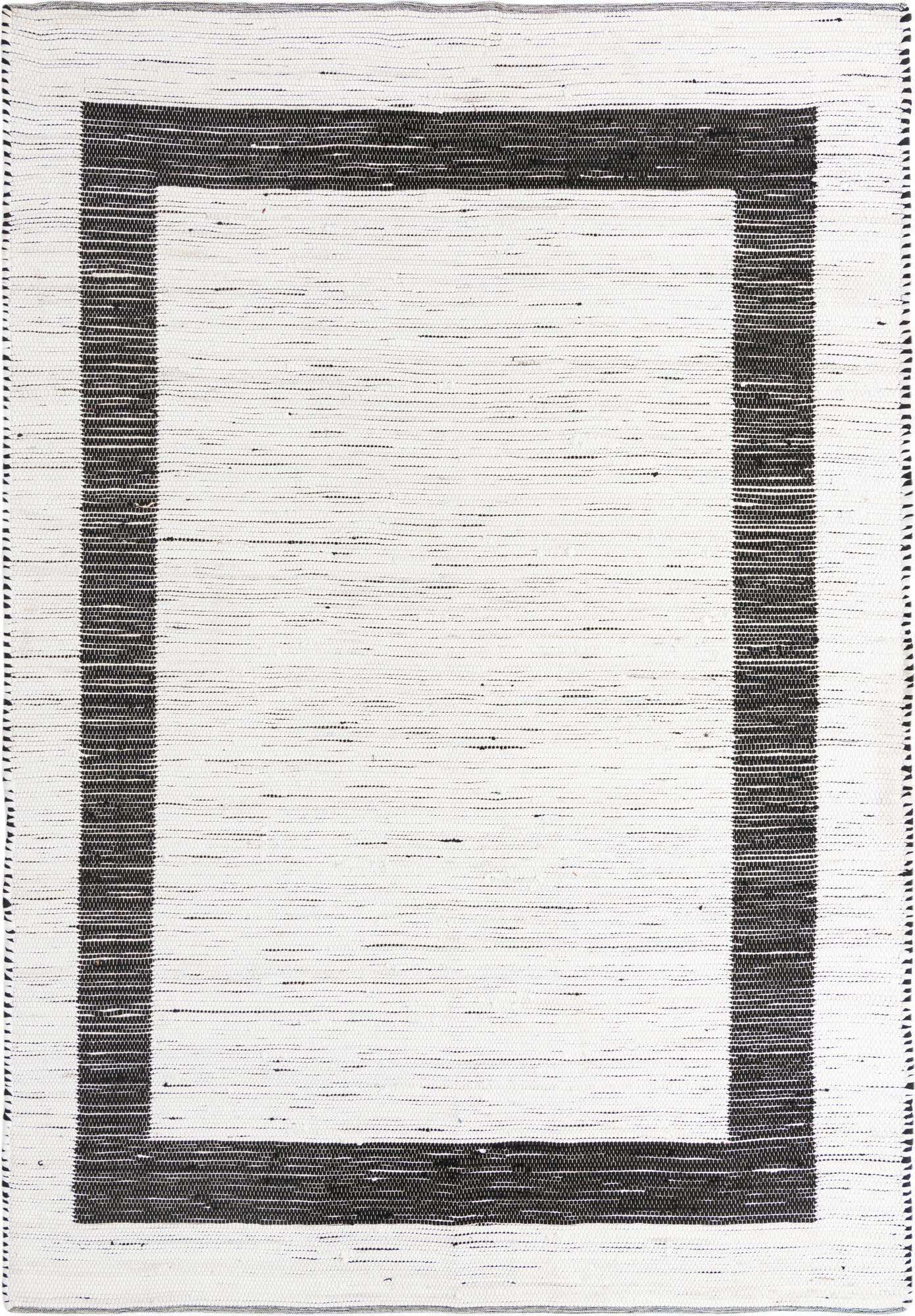 Unique Loom Indoor Rugs - Chindi Jute Border Rectangular 9x12 Rug White & Black