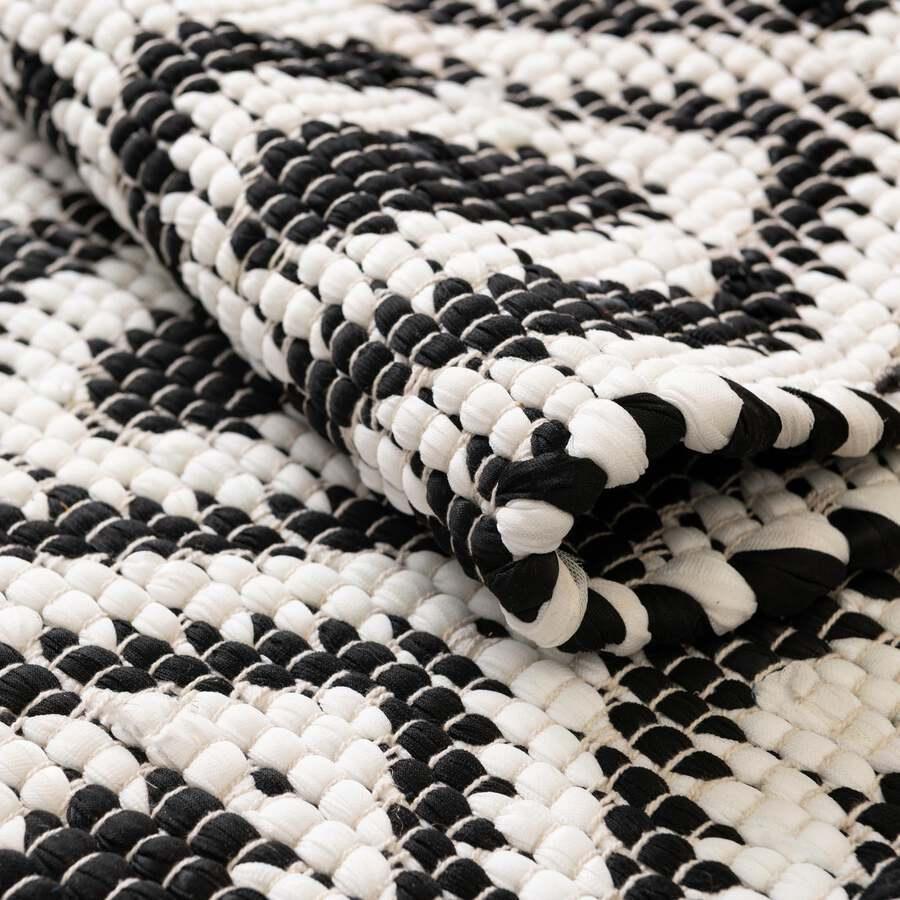 Unique Loom Indoor Rugs - Chindi Jute Contemporary 10x14 Rectangular Rug White/Black