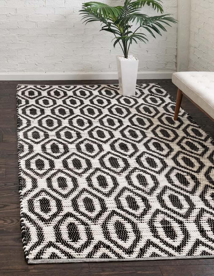 Unique Loom Indoor Rugs - Chindi Jute Contemporary 10x14 Rectangular Rug White/Black