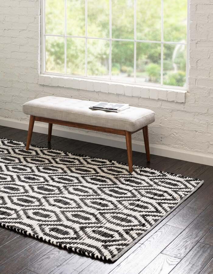 Unique Loom Indoor Rugs - Chindi Jute Contemporary 10x14 Rectangular Rug White/Black