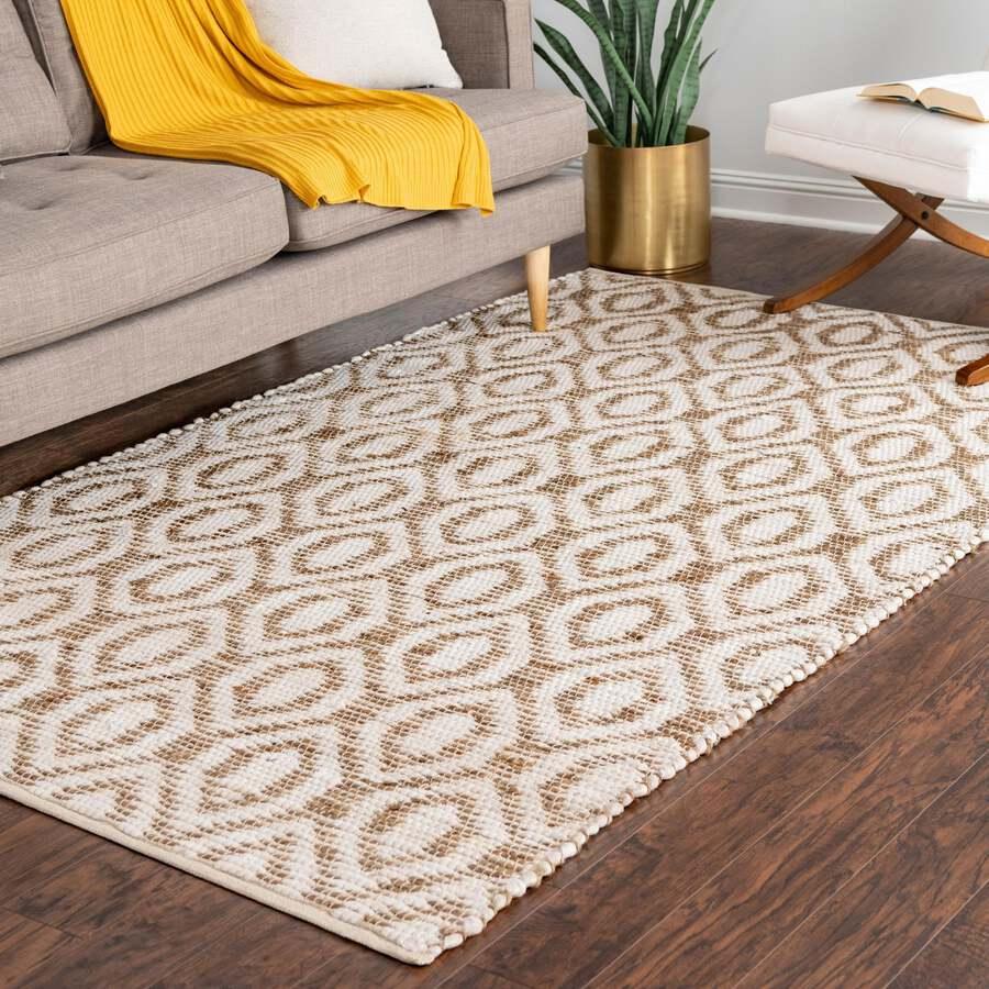 Unique Loom Indoor Rugs - Chindi Jute Contemporary 9x12 Rectangular Rug White/Natural