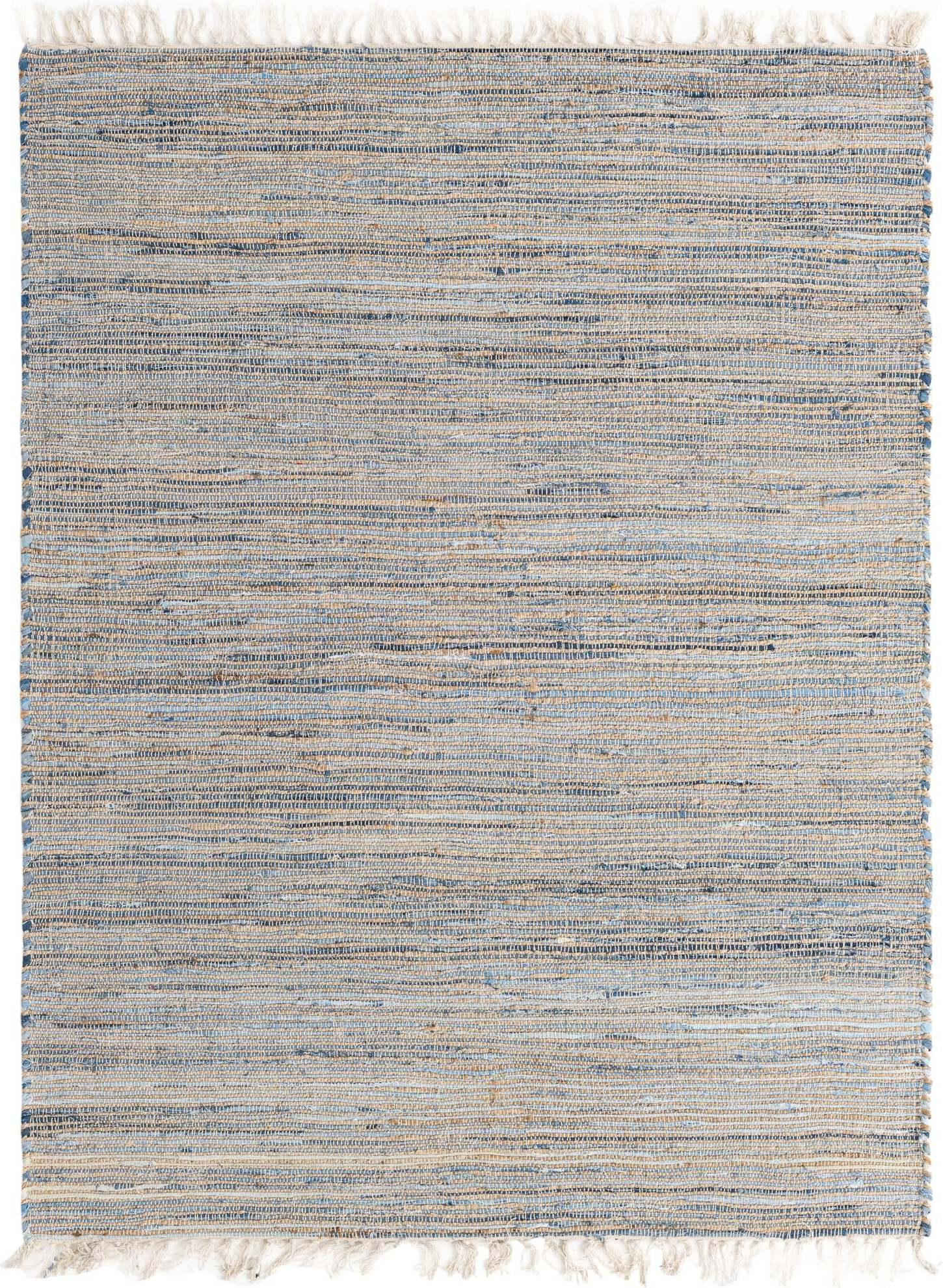 Unique Loom Indoor Rugs - Chindi Jute Lines Rectangular 8x11 Rug Gray & Beige