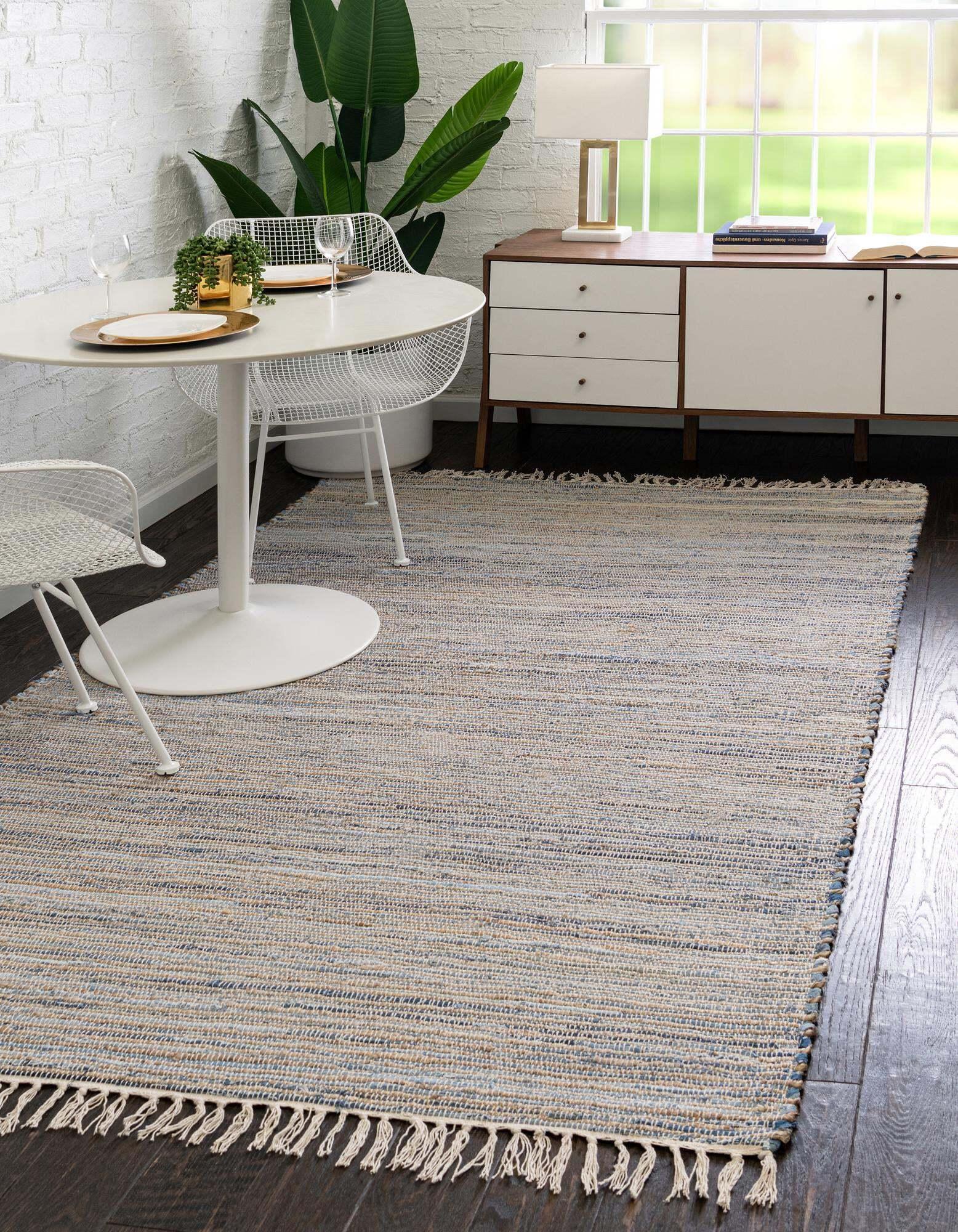 Unique Loom Indoor Rugs - Chindi Jute Lines Rectangular 8x11 Rug Gray & Beige