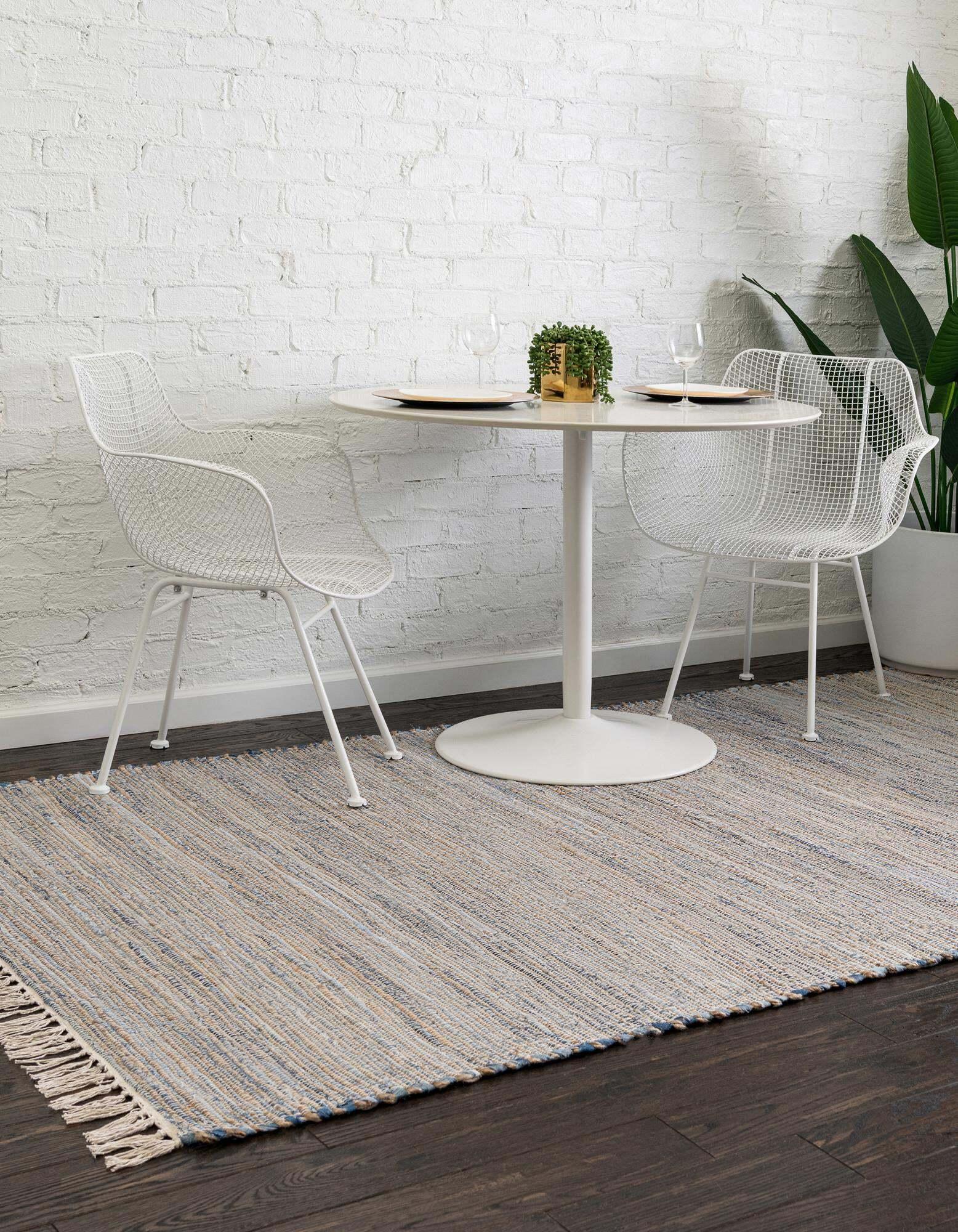 Unique Loom Indoor Rugs - Chindi Jute Lines Rectangular 8x11 Rug Gray & Beige