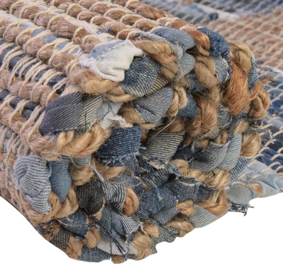 Unique Loom Indoor Rugs - Chindi Jute Modern 10x14 Rectangular Rug Navy Blue