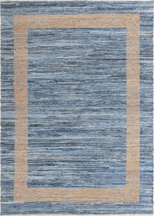 Unique Loom Indoor Rugs - Chindi Jute Modern 10x14 Rectangular Rug Navy Blue