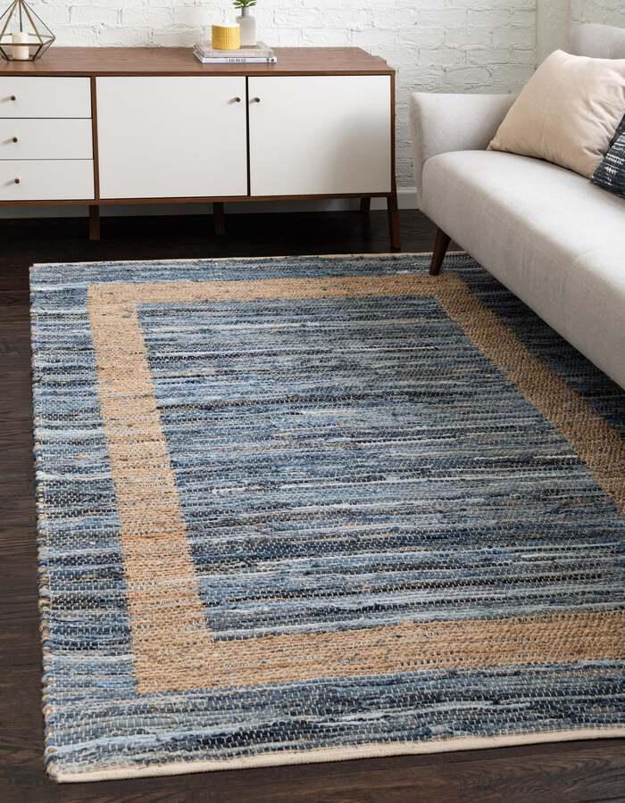 Unique Loom Indoor Rugs - Chindi Jute Modern 10x14 Rectangular Rug Navy Blue