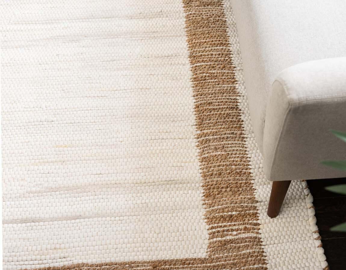 Unique Loom Indoor Rugs - Chindi Jute Modern 10x14 Rectangular Rug White/Natural
