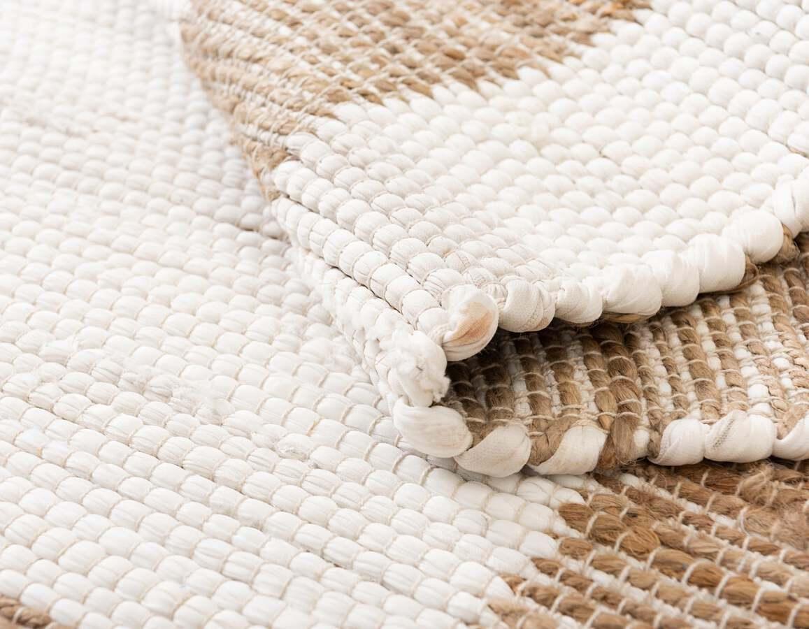 Unique Loom Indoor Rugs - Chindi Jute Modern 10x14 Rectangular Rug White/Natural