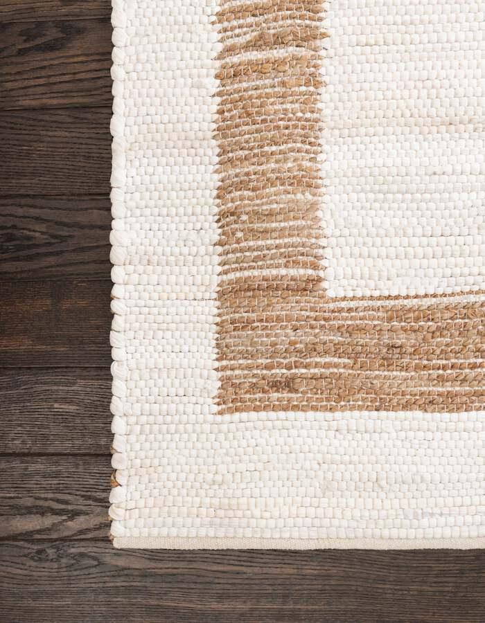 Unique Loom Indoor Rugs - Chindi Jute Modern 10x14 Rectangular Rug White/Natural