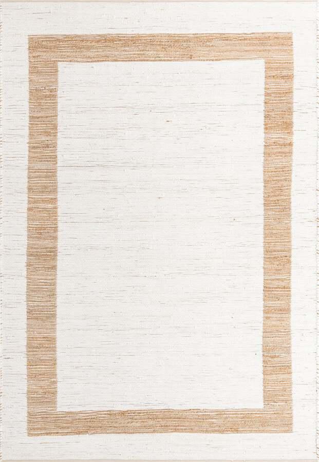 Unique Loom Indoor Rugs - Chindi Jute Modern 10x14 Rectangular Rug White/Natural