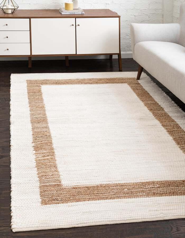 Unique Loom Indoor Rugs - Chindi Jute Modern 10x14 Rectangular Rug White/Natural