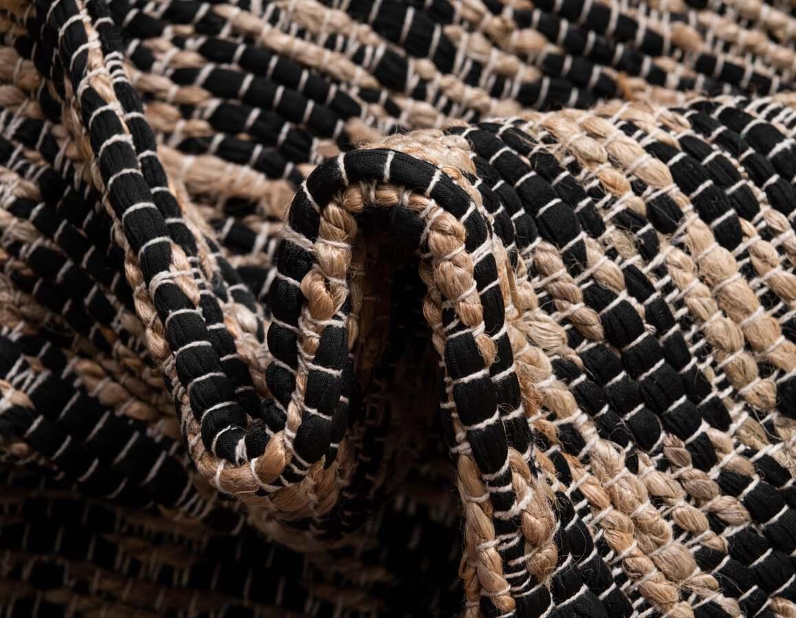 Unique Loom Indoor Rugs - Chindi Jute Rustic 10x14 Rectangular Rug Black