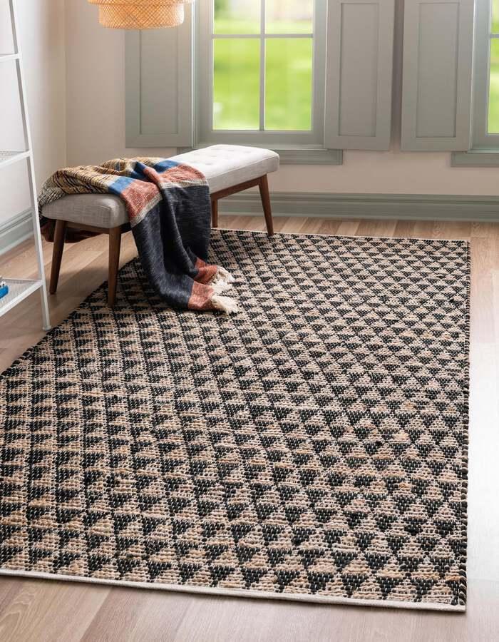 Unique Loom Indoor Rugs - Chindi Jute Rustic 10x14 Rectangular Rug Black