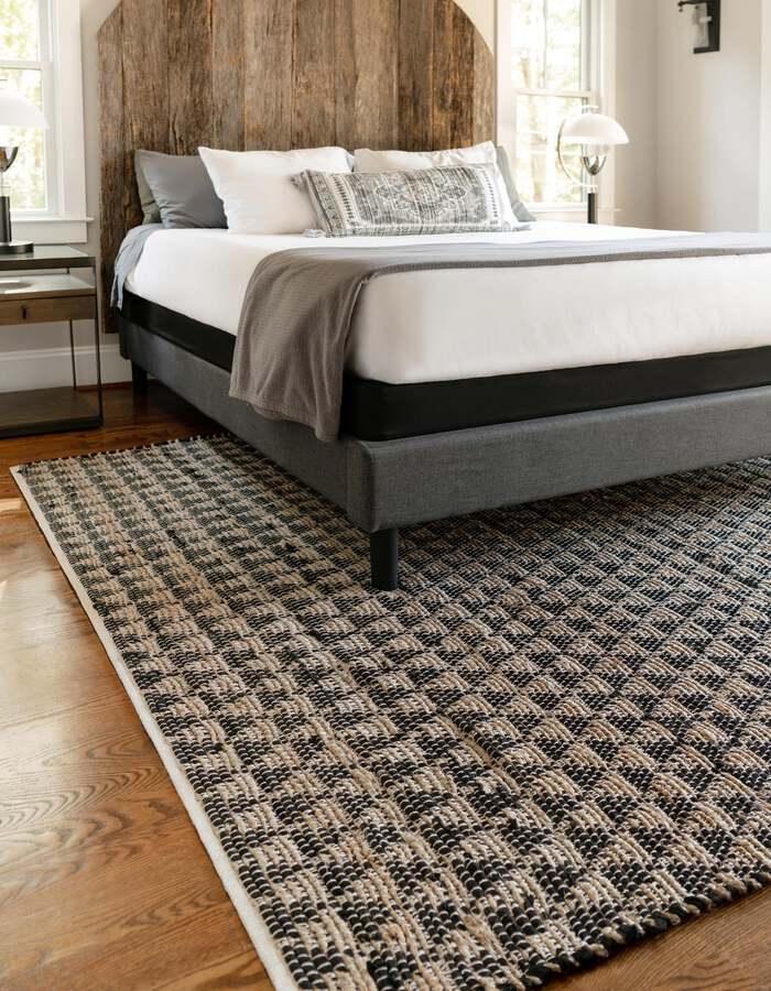Unique Loom Indoor Rugs - Chindi Jute Rustic 10x14 Rectangular Rug Black