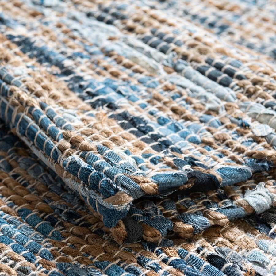 Unique Loom Indoor Rugs - Chindi Jute Rustic 10x14 Rectangular Rug Blue
