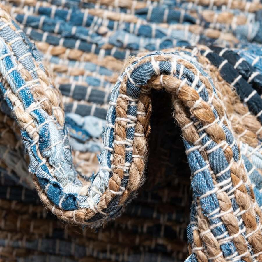 Unique Loom Indoor Rugs - Chindi Jute Rustic 10x14 Rectangular Rug Blue