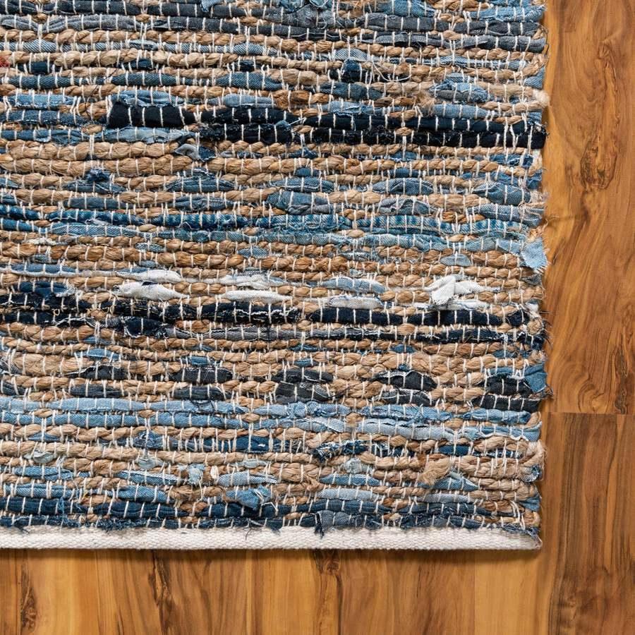 Unique Loom Indoor Rugs - Chindi Jute Rustic 10x14 Rectangular Rug Blue