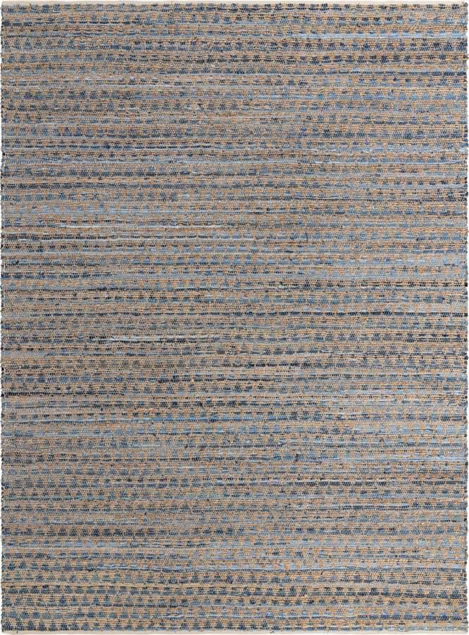 Unique Loom Indoor Rugs - Chindi Jute Rustic 10x14 Rectangular Rug Blue