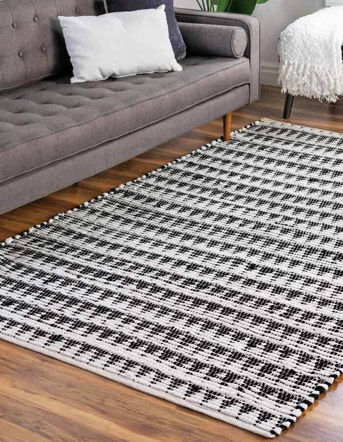 Unique Loom Indoor Rugs - Chindi Jute Rustic 10x14 Rectangular Rug White/Black