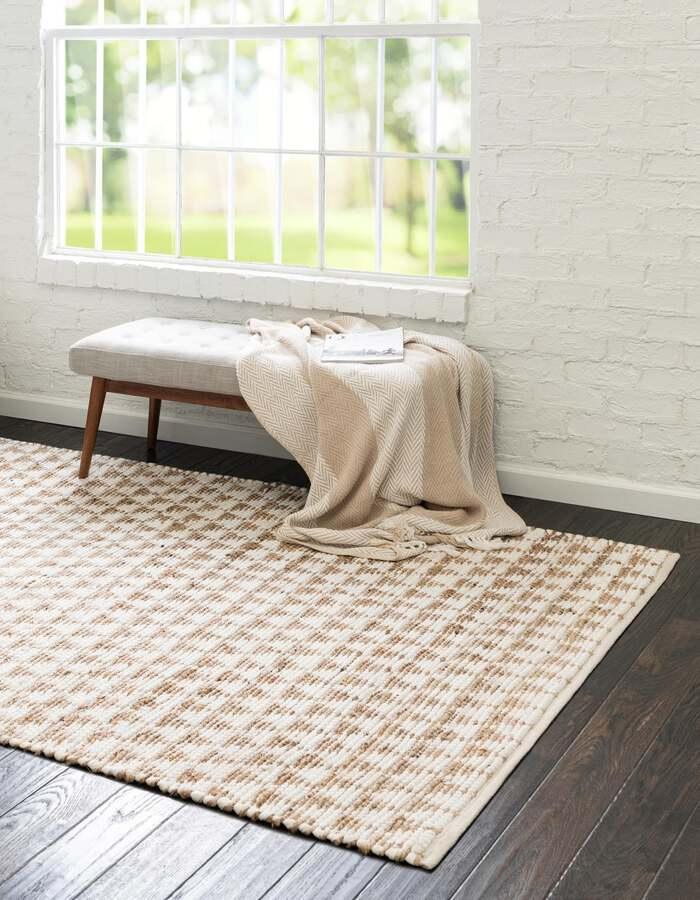 Unique Loom Indoor Rugs - Chindi Jute Rustic 10x14 Rectangular Rug White/Natural