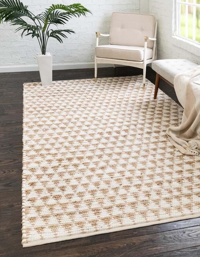 Unique Loom Indoor Rugs - Chindi Jute Rustic 9x12 Rectangular Rug White/Natural