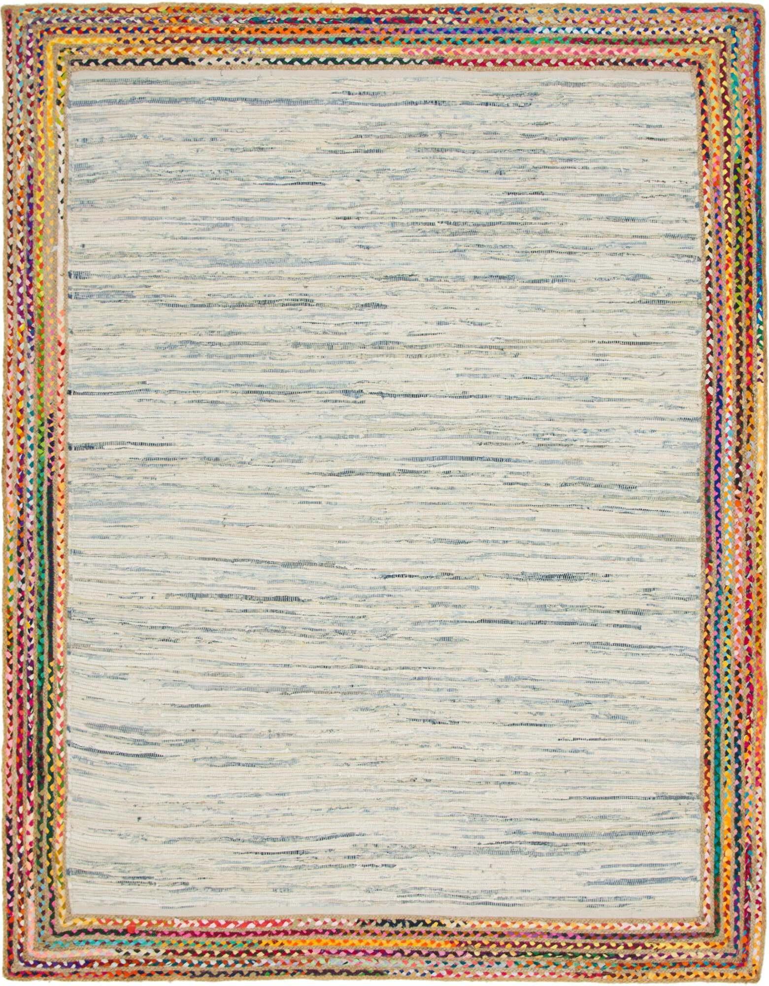 Unique Loom Indoor Rugs - Chindi Jute Striped Rectangular 8x10 Rug Ivory & Gray