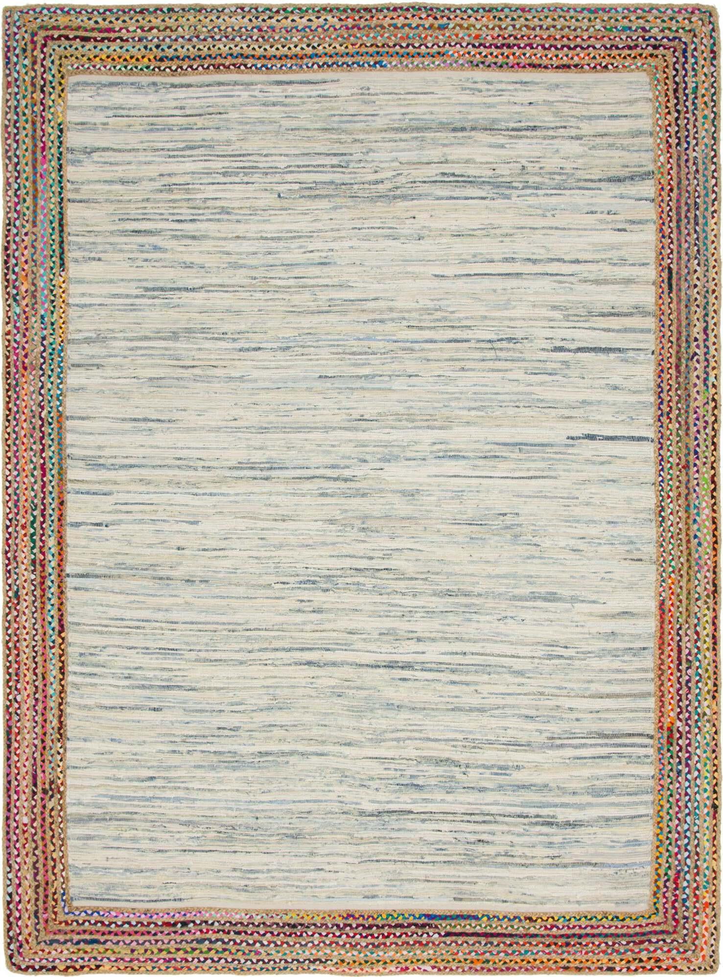 Unique Loom Indoor Rugs - Chindi Jute Striped Rectangular 9x12 Rug Ivory & Gray