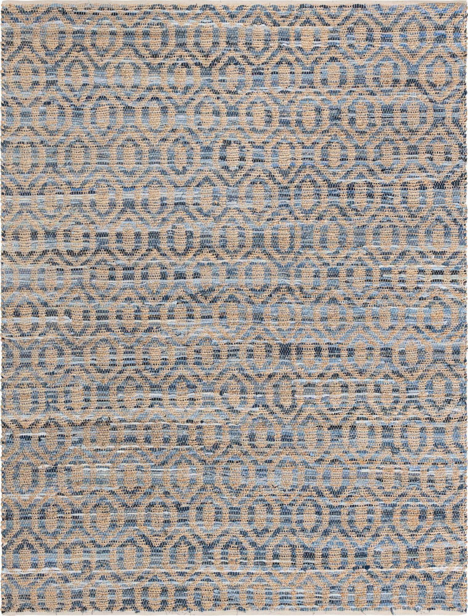 Unique Loom Indoor Rugs - Chindi Jute Trellis Rectangular 8x11 Rug Blue & Natural