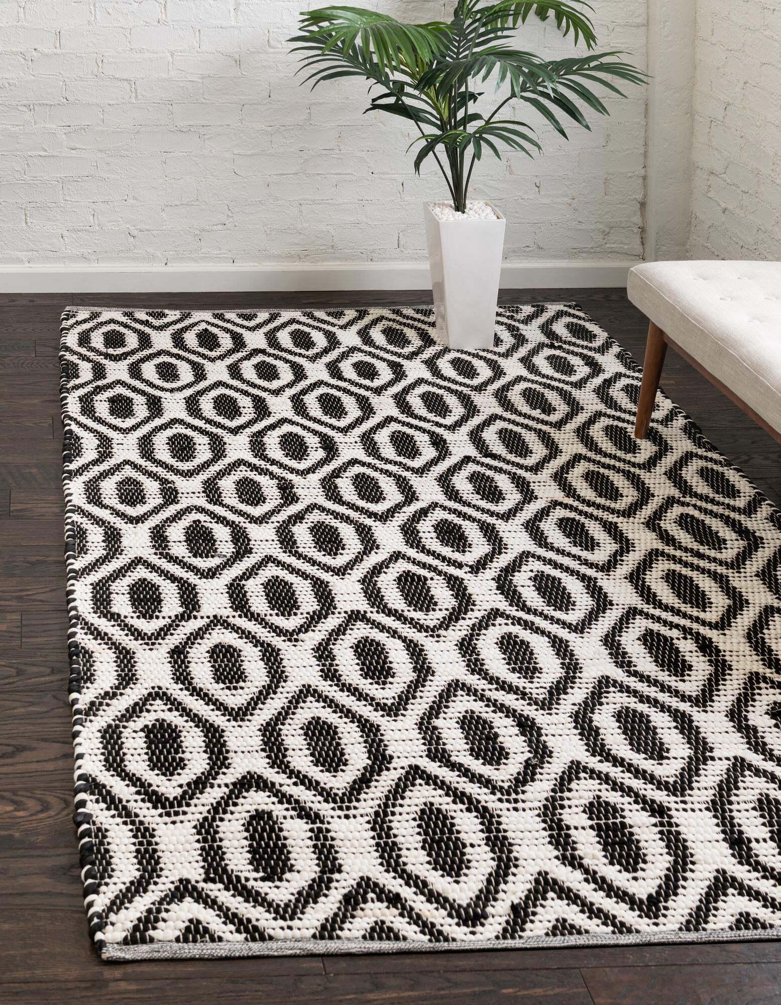 Unique Loom Indoor Rugs - Chindi Jute Trellis Rectangular 8x11 Rug White & Black