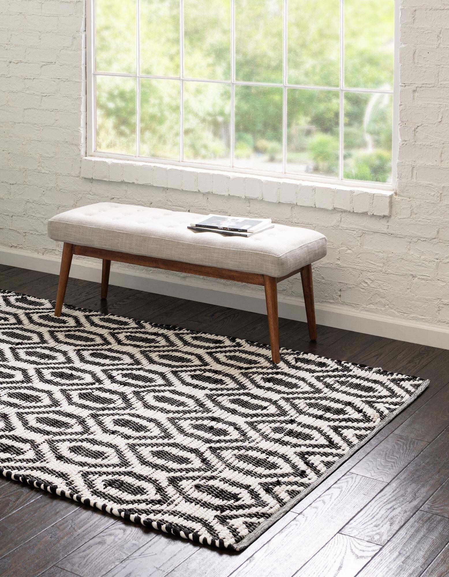 Unique Loom Indoor Rugs - Chindi Jute Trellis Rectangular 8x11 Rug White & Black