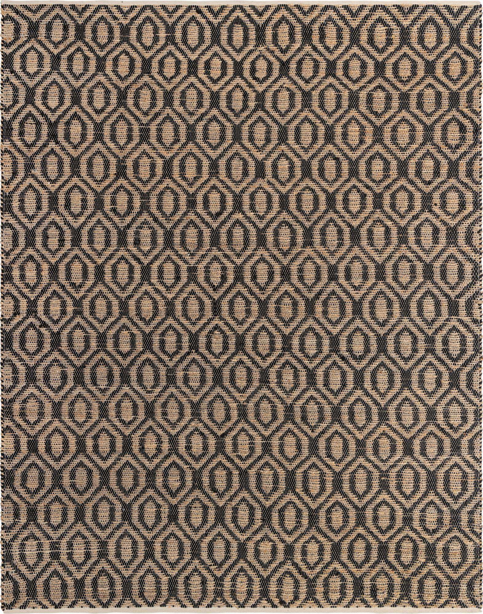 Unique Loom Indoor Rugs - Chindi Jute Trellis Rectangular 9x12 Rug Black & Natural