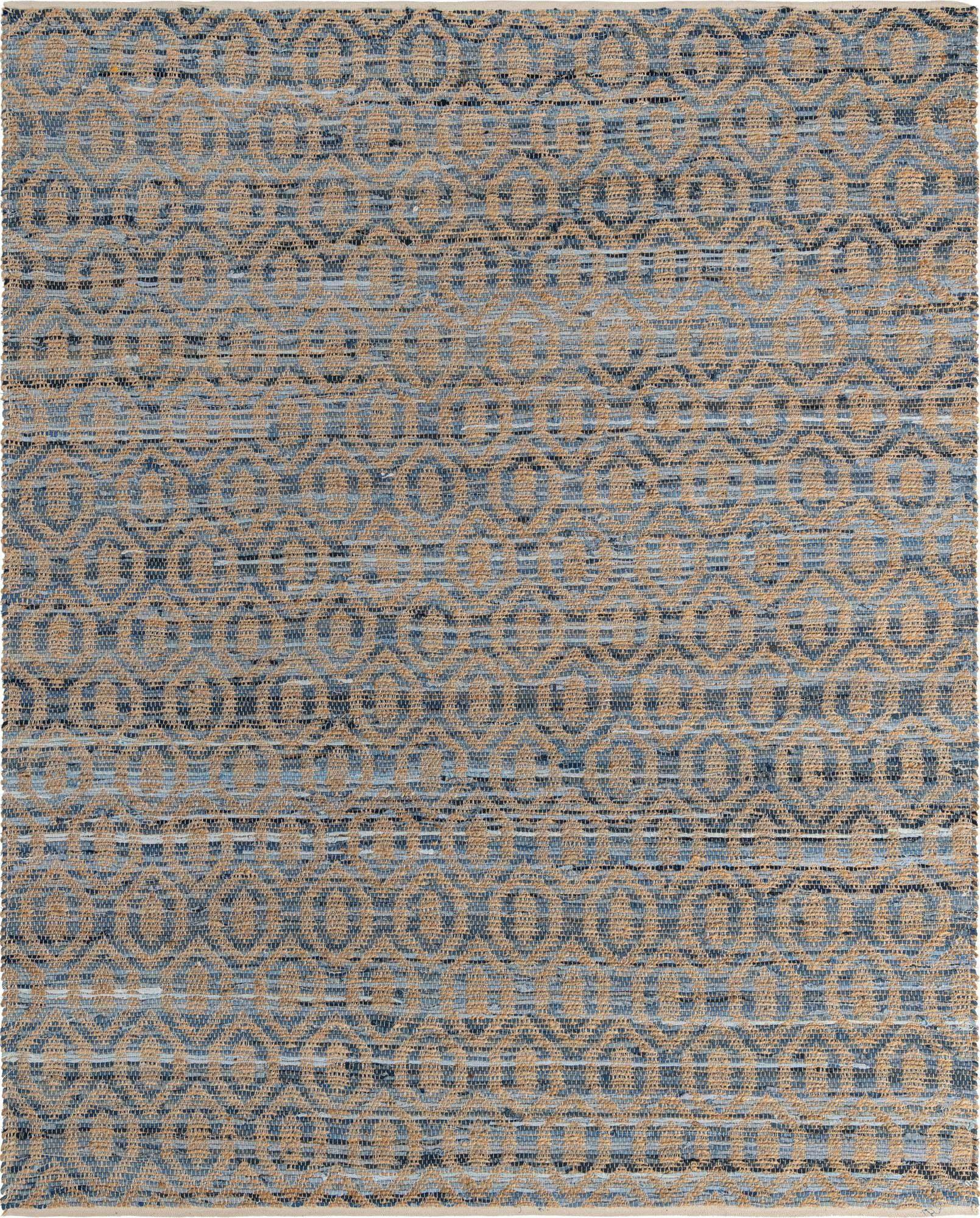 Unique Loom Indoor Rugs - Chindi Jute Trellis Rectangular 9x12 Rug Blue & Natural