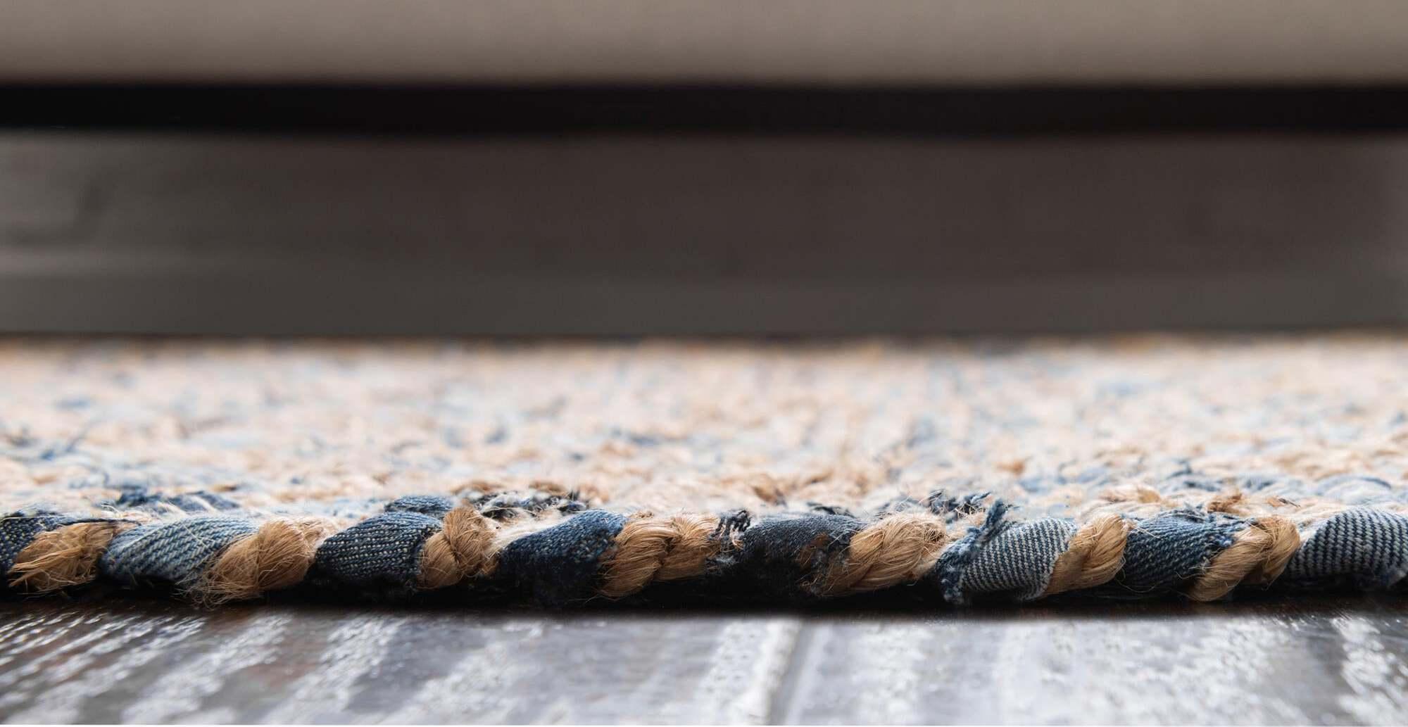 Unique Loom Indoor Rugs - Chindi Jute Trellis Rectangular 9x12 Rug Blue & Natural