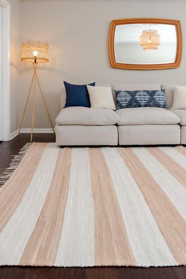 Unique Loom Indoor Rugs - Chindi Rag Modern 12x16 Rectangular Rug Beige